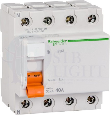 Выключатель дифференциального тока 4P 40А 30мА Домовой (тип AC) Schneider Electric 11463