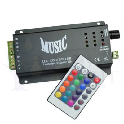 RGB музыкальный контроллер LS с IR ДУ на 24 кнопки 12-24 V 3*4 Ампера, общий 12 А