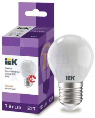 Лампа светодиодная G45 шар матовая 7Вт 230В 3000К E27 серия 360  IEK IEK LLF-G45-7-230-30-E27-FR