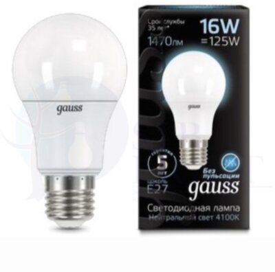 Лампа LED A60 16W E27 4100K 1/10/50 Gauss 102502216