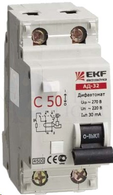 Дифференциальный автомат АД-32 40А/100мА (характеристика C, тип AC) 4,5кА EKF DA32-40-100