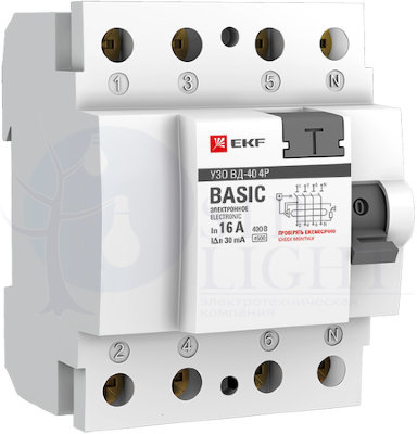 Устройство защитного отключения УЗО ВД-40 4P 40А/100мА (электронное) Basic EKF elcb-4-40-100e-sim