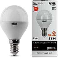 Лампа LED Elementary G45 E14 6W 3000K Gauss 53116