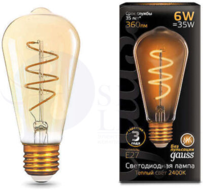 Лампа LED Filament ST64 Flexible E27 6W Golden 2400К 1/10/40 Gauss 157802006