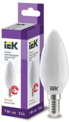 Лампа светодиодная C35 свеча матовая 7Вт 230В 3000К E14 серия 360  IEK IEK LLF-C35-7-230-30-E14-FR