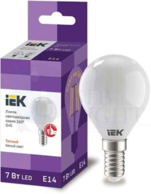Лампа светодиодная G45 шар матовая 7Вт 230В 4000К E14 серия 360  IEK IEK LLF-G45-7-230-40-E14-FR