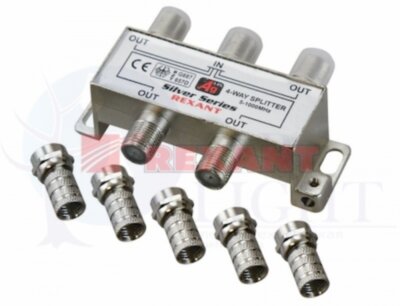 Делитель ТВ "краб" х4+5шт.F "BOX" 5-1000 МГц "Silver" REXANT 05-6103