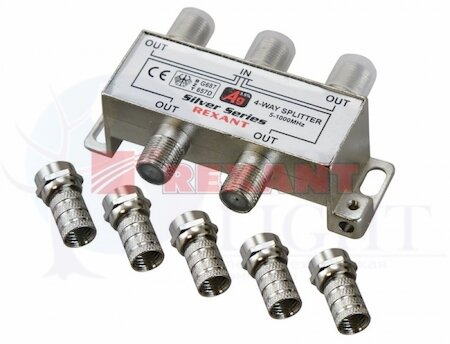 Делитель ТВ "краб" х4+5шт.F "BOX" 5-1000 МГц "Silver" REXANT 05-6103