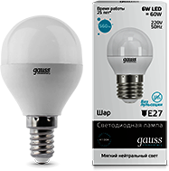 Лампа LED Elementary G45 E14 6W 4100K Gauss 53126