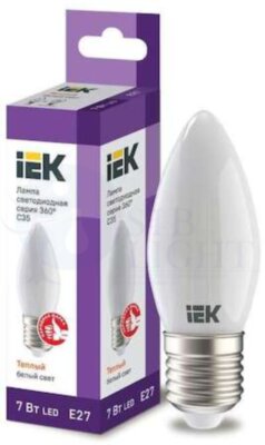 Лампа светодиодная C35 свеча матовая 7Вт 230В 3000К E27 серия 360  IEK IEK LLF-C35-7-230-30-E27-FR