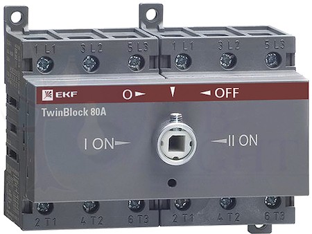 Рубильник 100A 3P реверсивный c рукояткой для прямой установки TwinBlock EKF tb-s-100-3p-rev