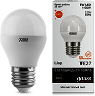 Лампа LED Elementary G45 E27 6W 3000K Gauss 53216