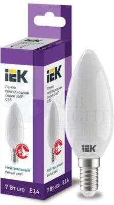 Лампа светодиодная C35 свеча матовая 7Вт 230В 4000К E14 серия 360  IEK IEK LLF-C35-7-230-40-E14-FR