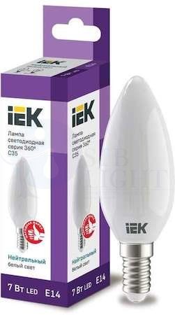 Лампа светодиодная C35 свеча матовая 7Вт 230В 4000К E14 серия 360  IEK IEK LLF-C35-7-230-40-E14-FR