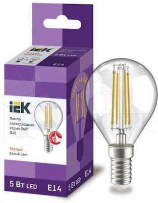Лампа светодиодная G45 шар прозрачная 5Вт 230В 3000К E14 серия 360  IEK IEK LLF-G45-5-230-30-E14-CL