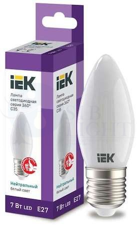 Лампа светодиодная C35 свеча матовая 7Вт 230В 4000К E27 серия 360  IEK IEK LLF-C35-7-230-40-E27-FR