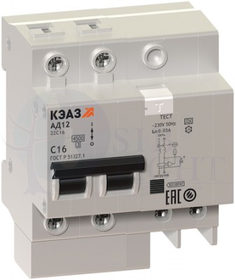 Дифференциальный автомат 2P 63А АД12 (тип AC, 4.5 кА, 30 мА) КЭАЗ 141595