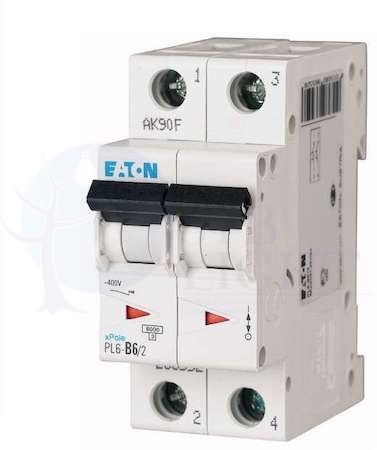Выключатель автоматический модульный 2п C 6А 6кА PL6-C6/2 EATON 286564