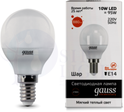 Лампа LED Elementary Globe 10W E14 3000K 1/10/100 Gauss 53110