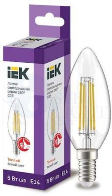 Лампа светодиодная C35 свеча прозрачная 5Вт 230В 3000К E14 серия 360  IEK IEK LLF-C35-5-230-30-E14-CL