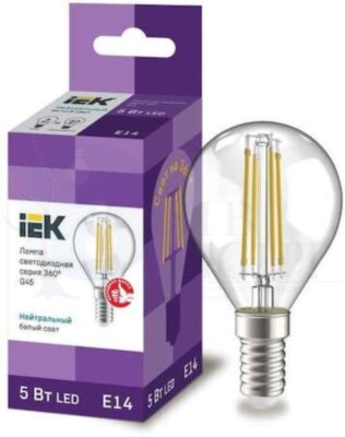 Лампа светодиодная G45 шар прозрачная 5Вт 230В 4000К E14 серия 360  IEK IEK LLF-G45-5-230-40-E14-CL