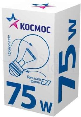 Лампа накаливания A50/A55 75Вт E27 220-240В прозр. КОСМОС LKsmSt55CL75E27v2 КОСМОС LKsmSt55CL75E27v2