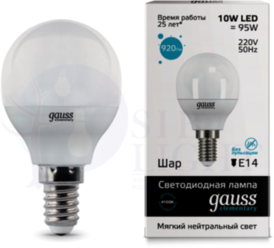 Лампа LED Elementary Globe 10W E14 4100K 1/10/100 Gauss 53120