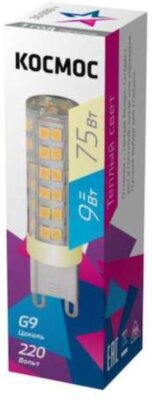 Лампа светодиодная LED 9Вт 220В G9 3000К КОСМОС LksmLED9WG9C3000pc КОСМОС LksmLED9WG9C3000pc