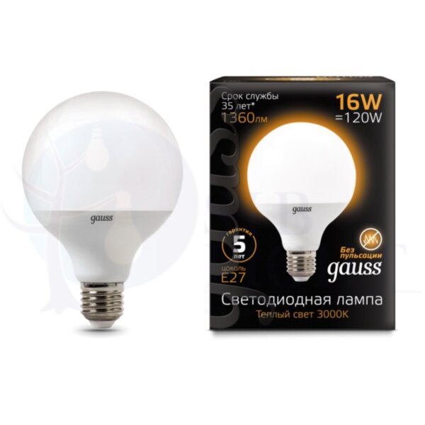 Лампа Gauss LED G95 E27 16W 1360lm 3000K 1/32