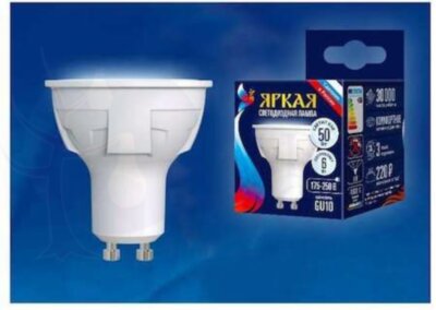 Лампа светодиодная LED 6вт 175-250В Форма JCDR матовый 500Лм GU10 4000К Uniel ЯРКАЯ Uniel UL-00002421