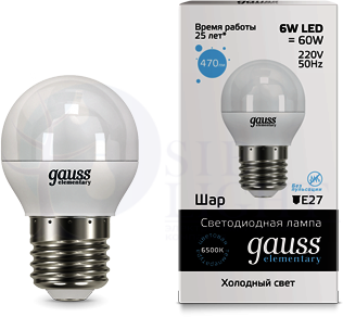 Лампа LED Elementary Globe 6W E27 6500K 1/10/100 Gauss 53236