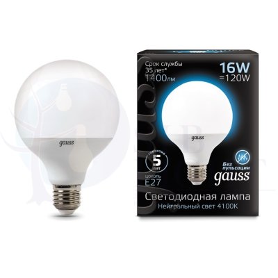 Лампа Gauss LED G95 E27 16W 1400lm 4100K 1/32
