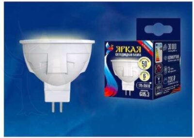 Лампа светодиодная LED 6вт 175-250В Форма JCDR матовый 500Лм GU5.3 3000К Uniel ЯРКАЯ Uniel UL-00002424