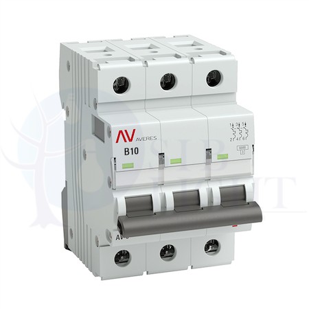 Выключатель автоматический AV-6 3P 10A (B) 6kA AVERES EKF mcb6-3-10B-av