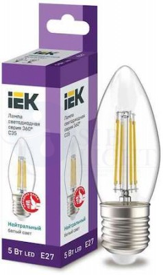 Лампа светодиодная C35 свеча прозрачная 5Вт 230В 4000К E27 серия 360  IEK IEK LLF-C35-5-230-40-E27-CL
