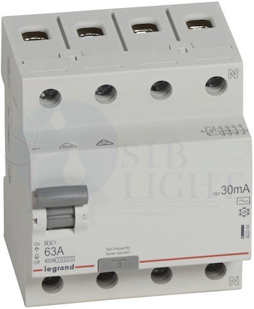 Выключатель дифференциального тока 4P 63А 0.03А RX3 (тип AC) Legrand 402064