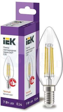 Лампа светодиодная C35 свеча прозрачная 7Вт 230В 3000К E14 серия 360  IEK IEK LLF-C35-7-230-30-E14-CL
