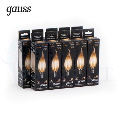 Лампа Gauss LED Filament Свеча на ветру E14 7W 550lm 2700К 1/10/50