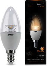 Лампа Gauss LED Candle Crystal Clear E14 4W 2700К 1/10/50