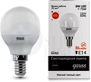Лампа LED Elementary Globe 8W E14 3000K 1/10/50 Gauss 53118