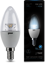 Лампа Gauss LED Candle Crystal Clear E14 4W 4100К 1/10/50