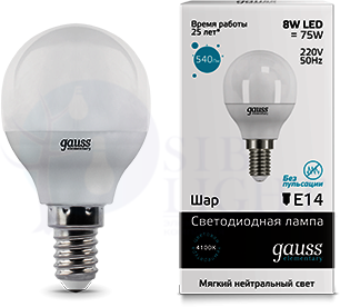 Лампа LED Elementary Globe 8W E14 4100K 1/10/50 Gauss 53128