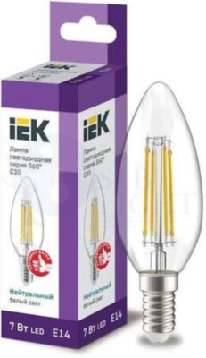 Лампа светодиодная C35 свеча прозрачная 7Вт 230В 4000К E14 серия 360  IEK IEK LLF-C35-7-230-40-E14-CL