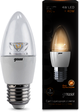 Лампа Gauss LED Candle Crystal Clear E27 4W 2700К 1/10/50
