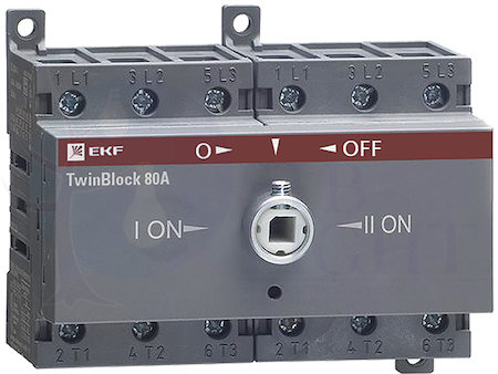 Рубильник 80A 3P реверсивный c рукояткой для прямой установки TwinBlock EKF tb-s-80-3p-rev