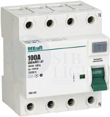 Выключатель дифференциального тока 4P 100А 30мА УЗО-03 (тип AC) DEKraft 14083DEK