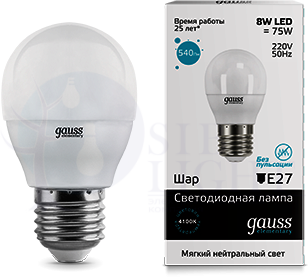 Лампа LED Elementary Globe 8W E27 4100K 1/10/50 Gauss 53228