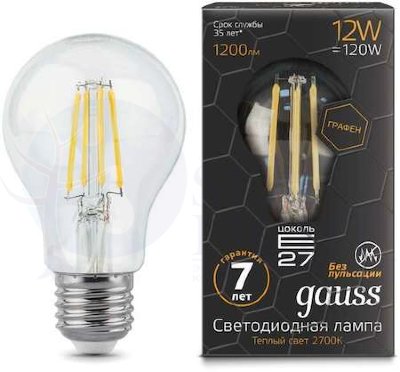 Лампа LED Filament Graphene A60 E27 12W 2700К 1/10/40 Gauss 102802112