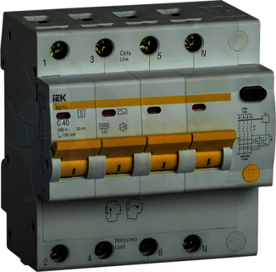 Дифференциальный автомат 4P 40А АД-14 (тип AC, IEK MAD13-4-040-C-100