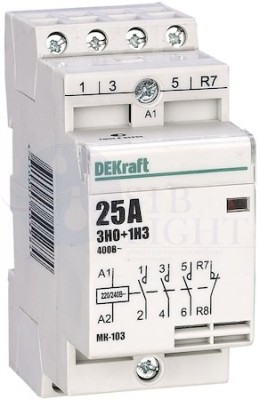 Модульный контактор 3НО+1НЗ 25А 230В МК-103 DEKraft 18068DEK